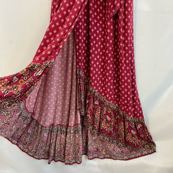 Xhilaration Floral Faux Wrap Maxi Dress Women Size S Red Cottagecore Ruffle Boho - Picture 5 of 11